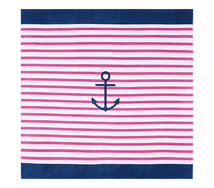 Anchor Stripe Family Kid Beach Towel Pink Navy