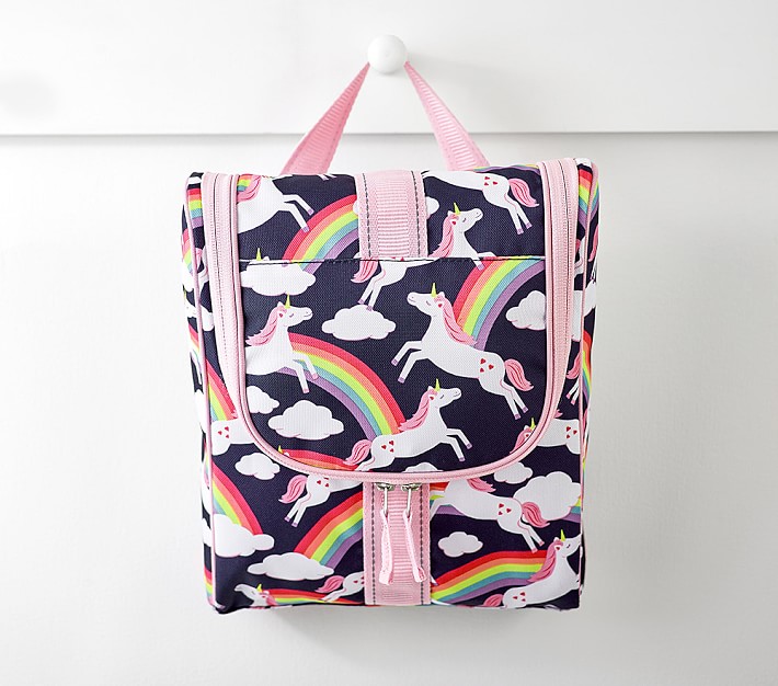 Mackenzie Navy Pink Unicorn Toiletry Bag