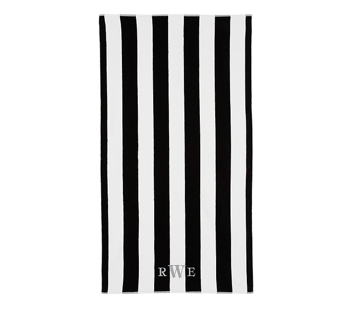 Reversible Awning Stripe Adult Towel Black