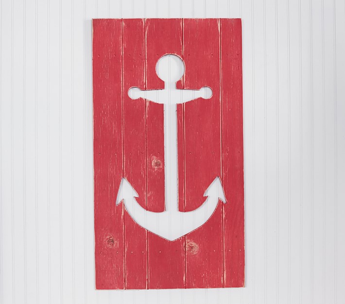 Red Anchor Wood Plaque