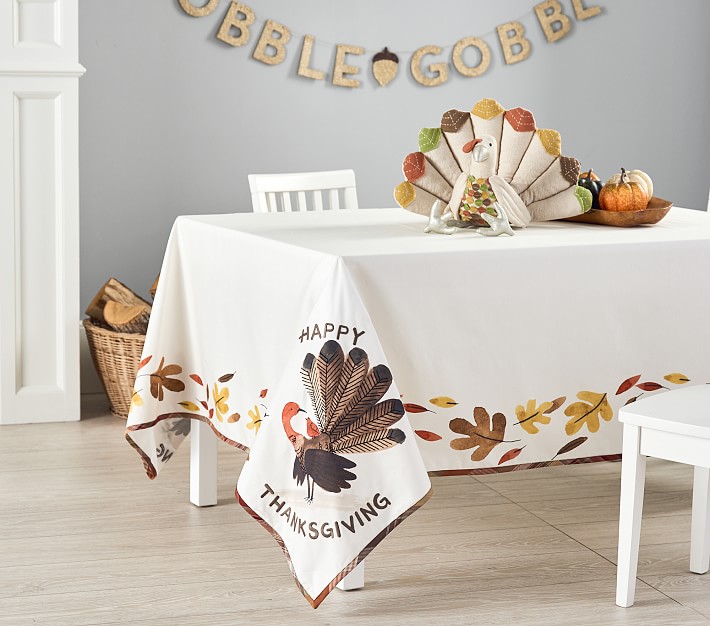 Autumnal Turkey Plaid Trim Tablecloth