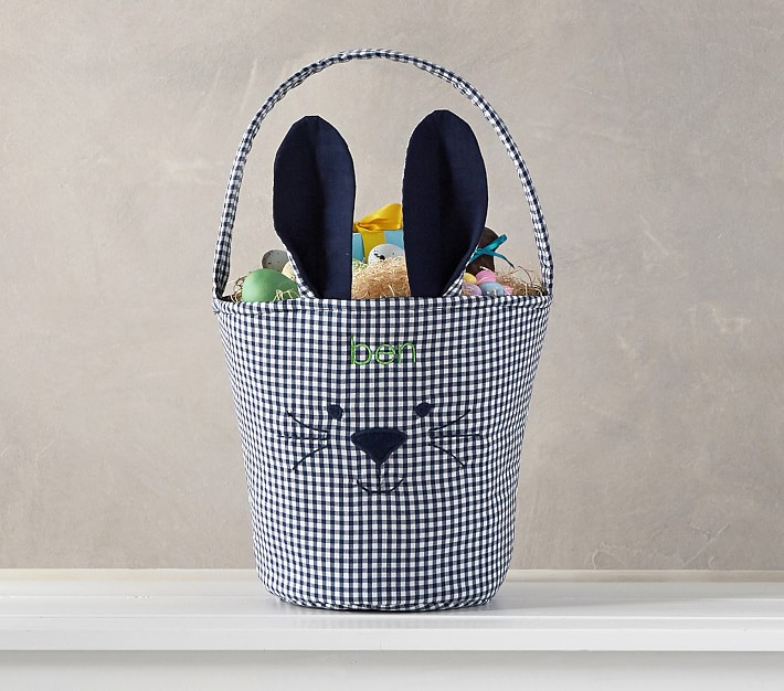 Navy Gingham Bunny Easter Bucket