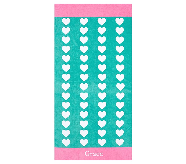 Classic Repeat Heart Towel Aqua Pink