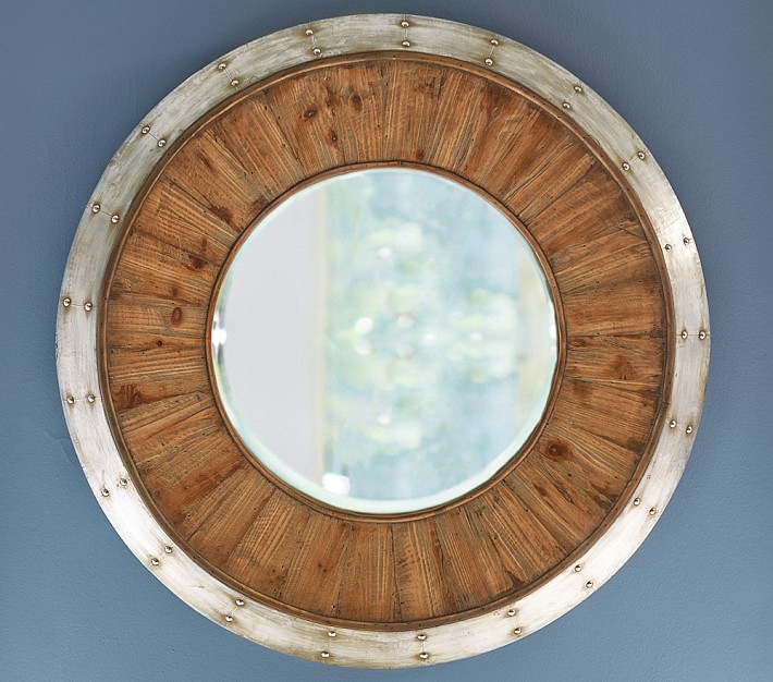 Wood &#38; Metal Round Mirror