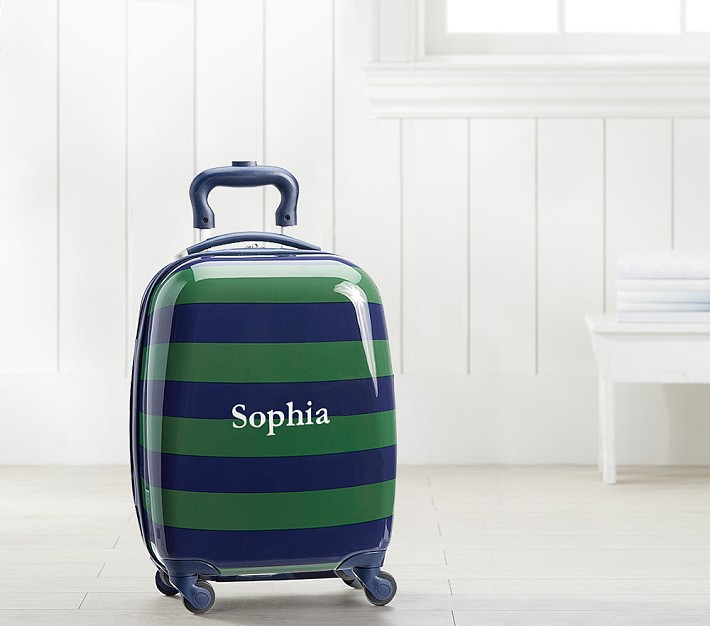 Fairfax Green Navy Rugby Stripe Hard Sided Spinner Luggage