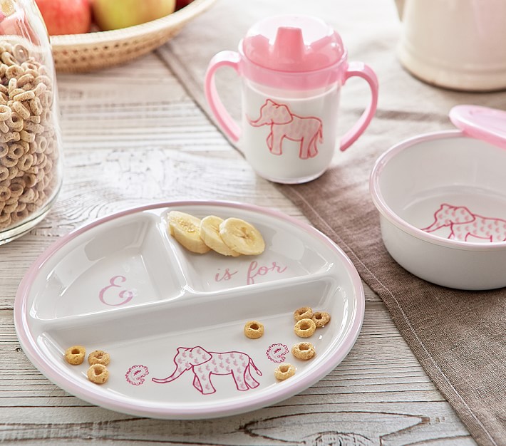 Pink Elephant Nursery Feeding Set