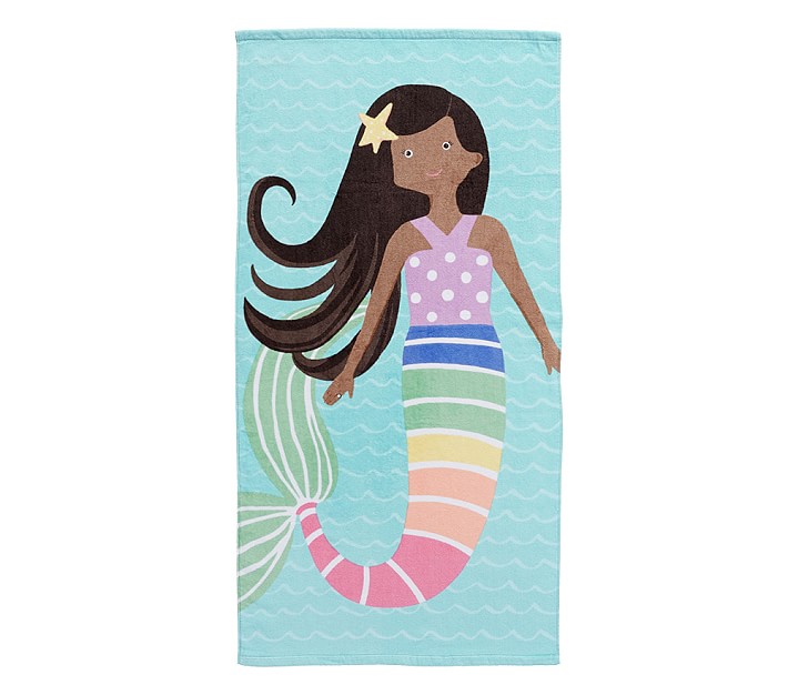Rainbow Mermaid Kid Beach Towel Dark Brown