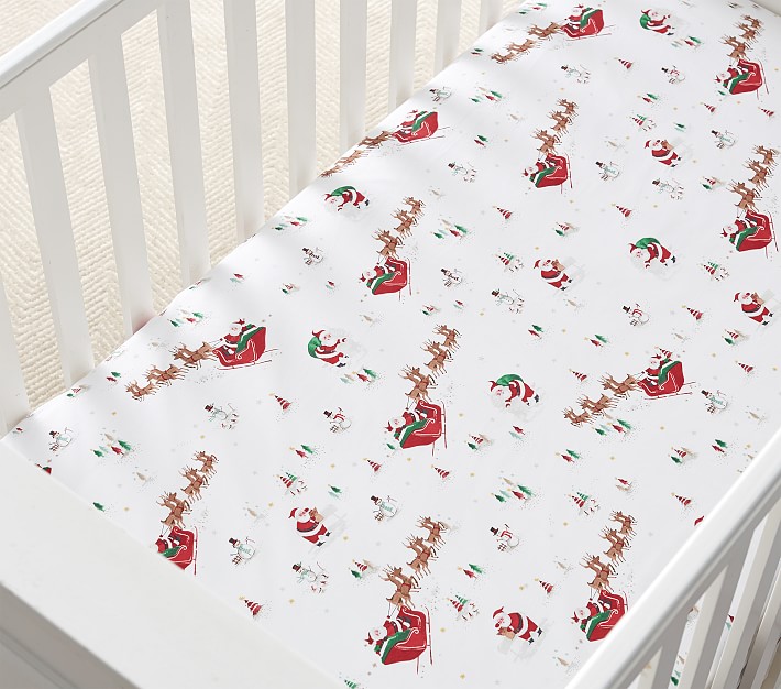 Santas Sleigh Glow-in-the-Dark Flannel Crib Fitted Sheet