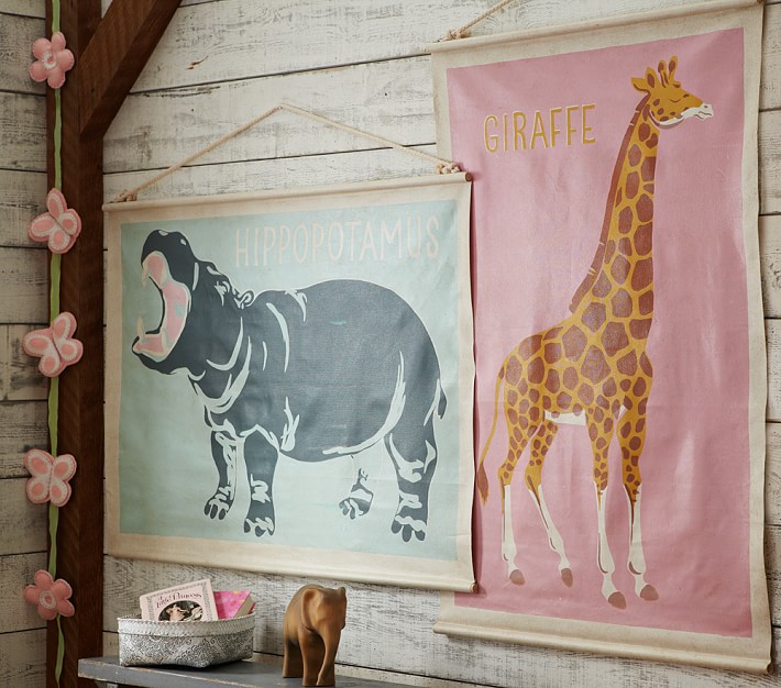 Hippo and Giraffe Explorer Canvas Art