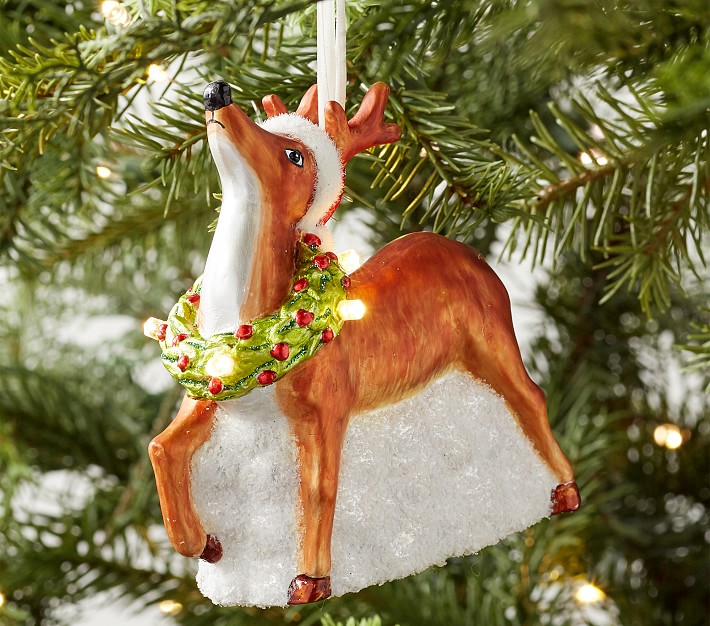 Light Up Mercury Glass Reindeer Wreath Ornament