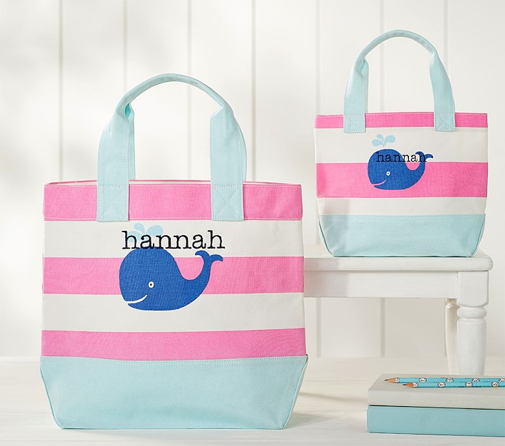 Pink Blue Whale Stripe Icon Totes