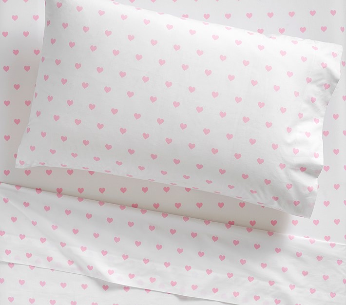 Organic Heart Sheet Set, Twin, Pale Pink