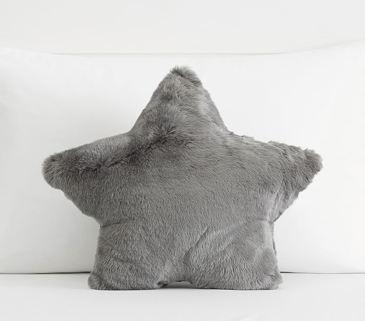 Faux-Fur Star Shaped Pillow, Gray
