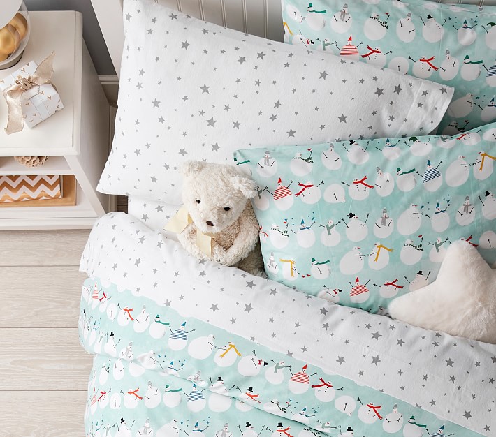 Cheery Snowman Flannel Organic Sheet Set &amp; Pillowcases