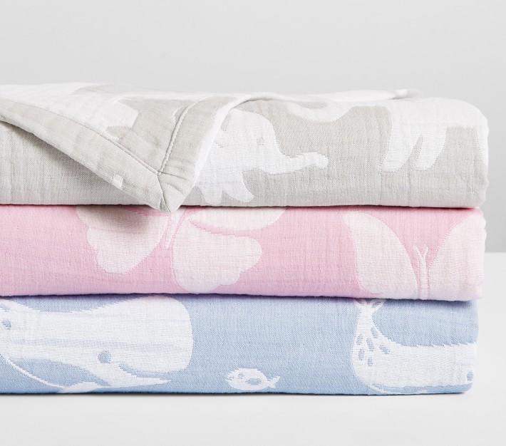Jacquard Animals Organic Muslin Baby Blanket Collection