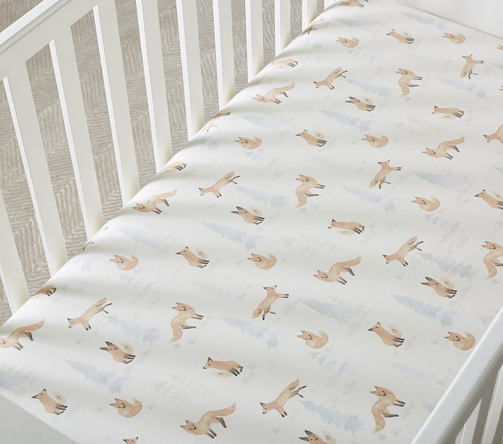 Woodland Fox Flannel Crib Fitted Sheet