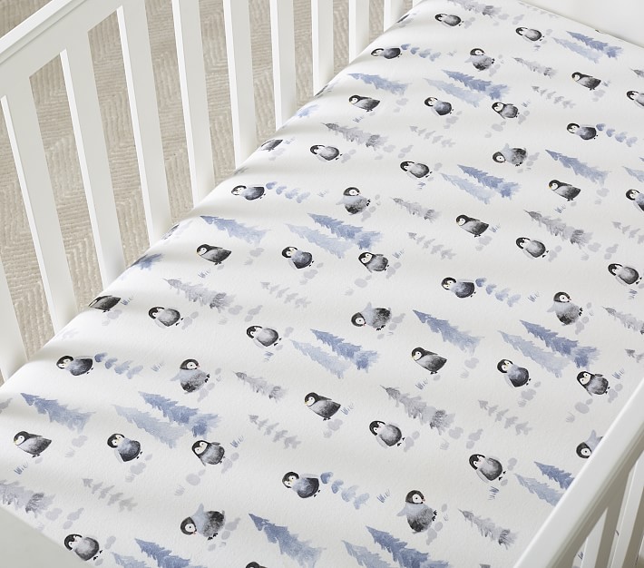 Organic Flannel Penguin Crib Fitted Sheet