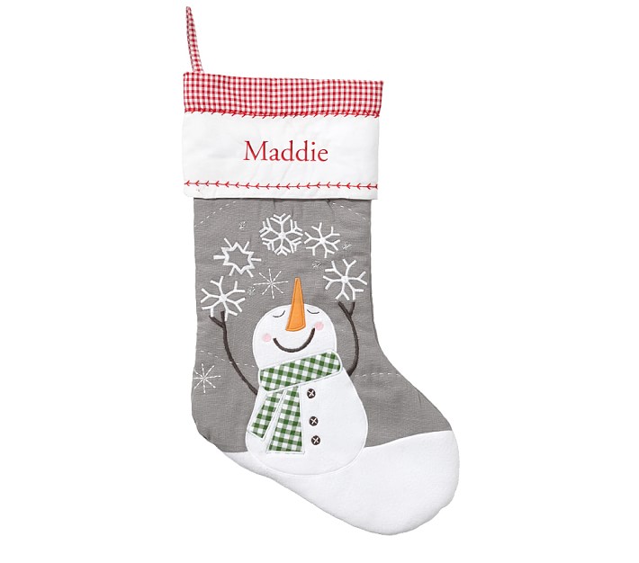 Snowman With Snowflakes Gray Quilted Stocking