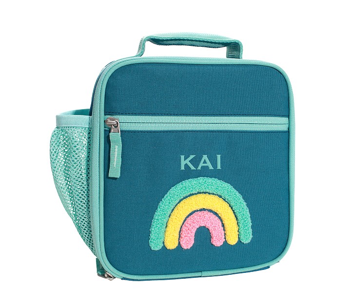 Mackenzie Turquoise Rainbows Chenille Lunch Boxes