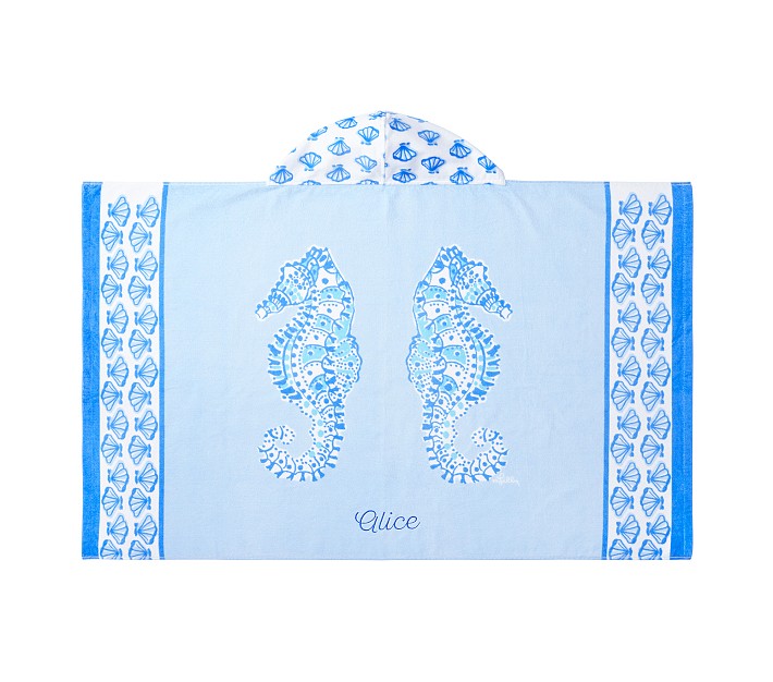 Lilly Pulitzer Blue Seahorse Kid Beach Hooded Towel