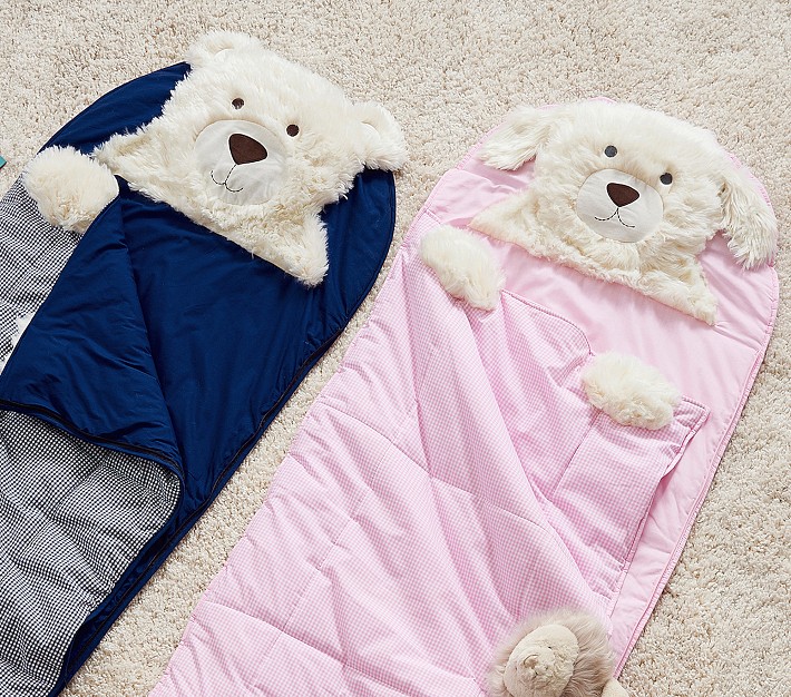 Navy Bear &amp; Pink Puppy Shaggy Sleeping Bag Bundle