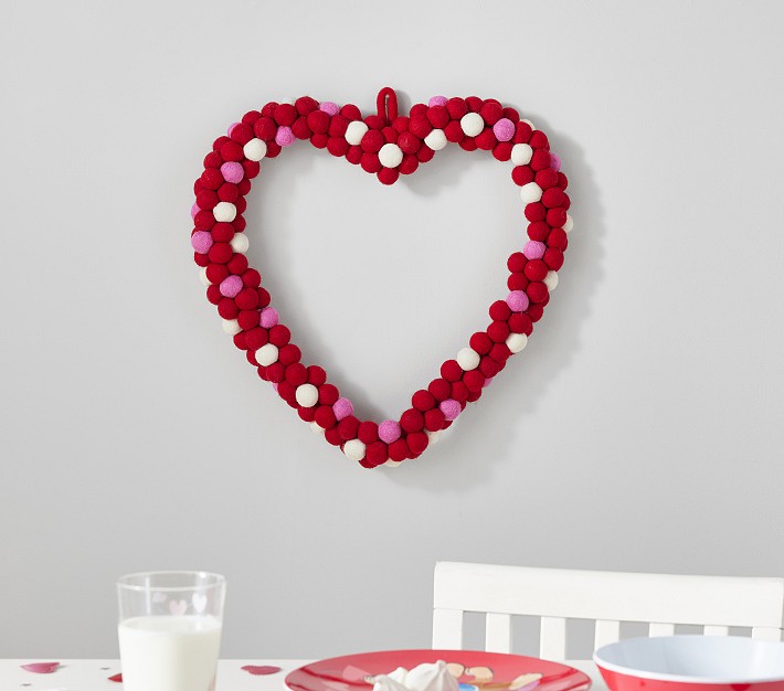 Valentines Pom Pom Heart Wreath