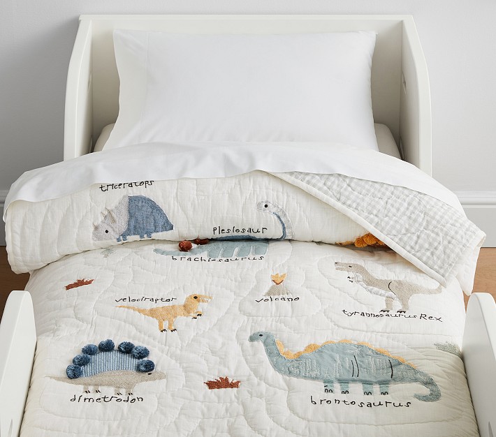 Embroidered Dino Toddler Quilt