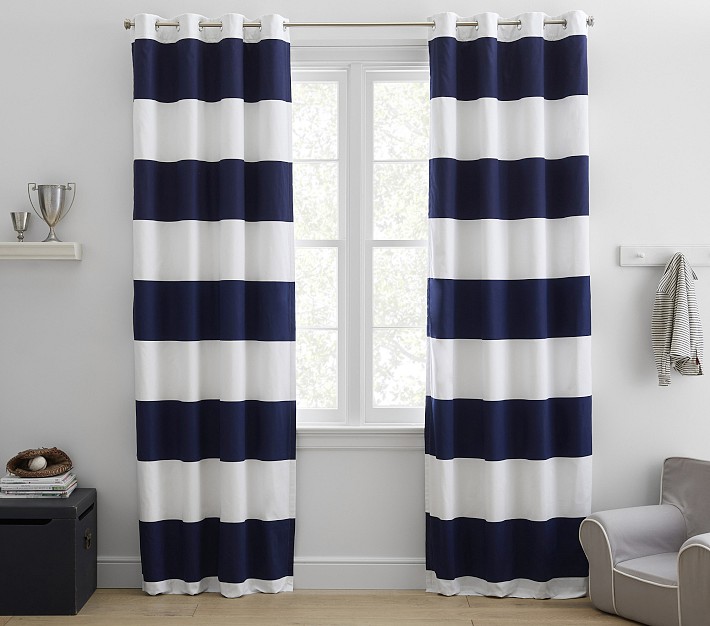 Preppy Rugby Stripe Cotton Grommet Blackout Curtain