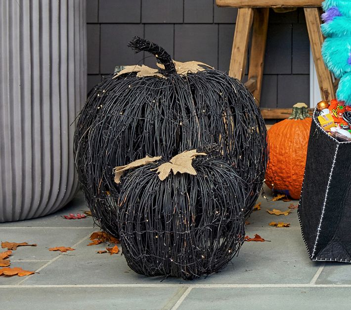 Black Vine Light-Up Pumpkins, Set of 2