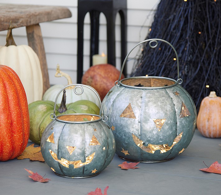 Metal Cut-Out Pumpkin Lanterns, Set of 2