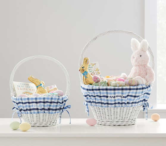 Blue White Nantucket Plaid Easter Basket Liners 