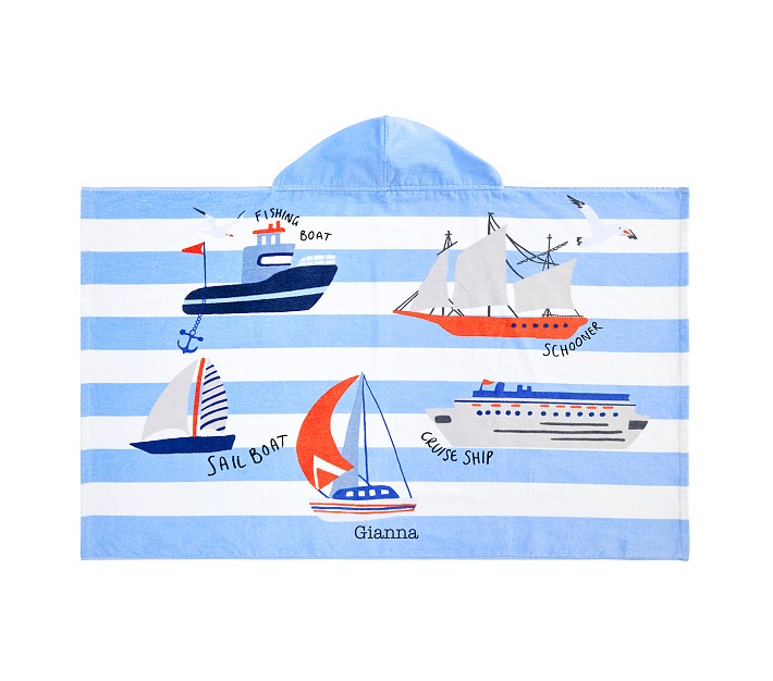 Boats Rugby Stripe Kid Beach Hooded Towel