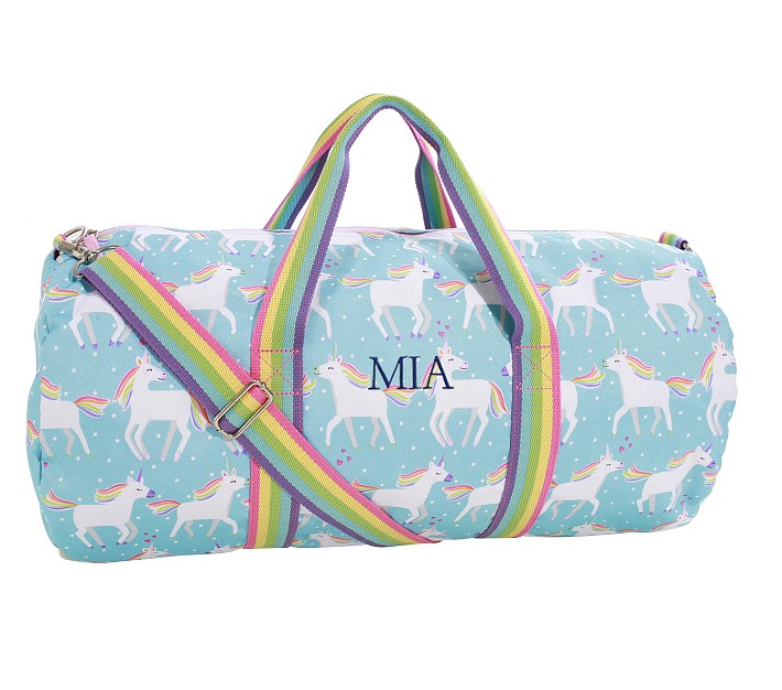 Mackenzie Aqua Unicorn Parade Large Duffle Bag Pottery Barn Kids