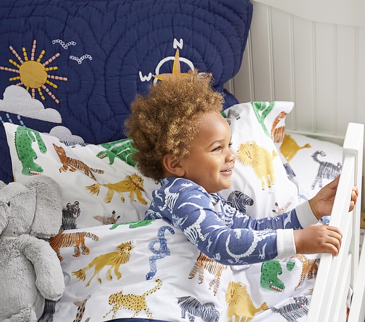 Silly Safari Organic Toddler Bed Sheet Set & Pillowcase | Pottery Barn Kids