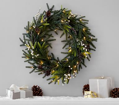 Lit Frozen Pine Wreath | Pottery Barn Kids