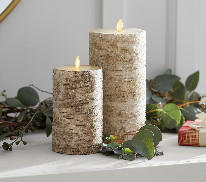 Flicker Flameless Sugared Birch Candle Pillars