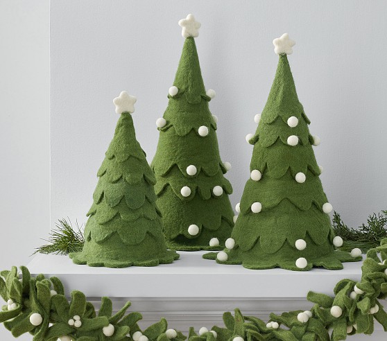 Green & White Scalloped Felt Trees, Set of 3 | Pottery Barn Kids