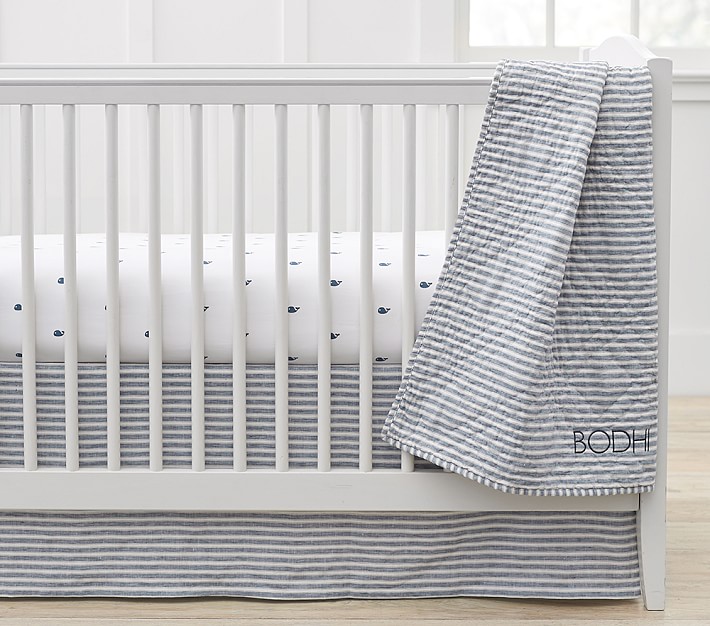 Montauk Stripe Belgian Flax Linen Baby Quilt