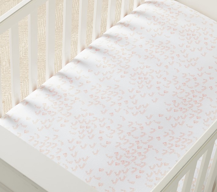 Herd Of Bunnies Washed Linen Cotton Crib Fitted Sheet