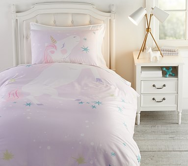 NEW Pottery Barn Picture Perfect Unicorn Bedding TWIN DUVET COVER + wholesale SHAM SET