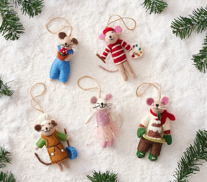 Felted Merry Mice Ornaments, Set of 5