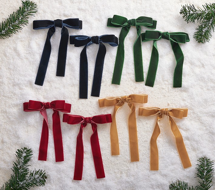 Multicolor Velvet Bow Tree Clips, Set of 8