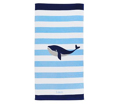 Whale Stripe Beach Towel | Pottery Barn Kids