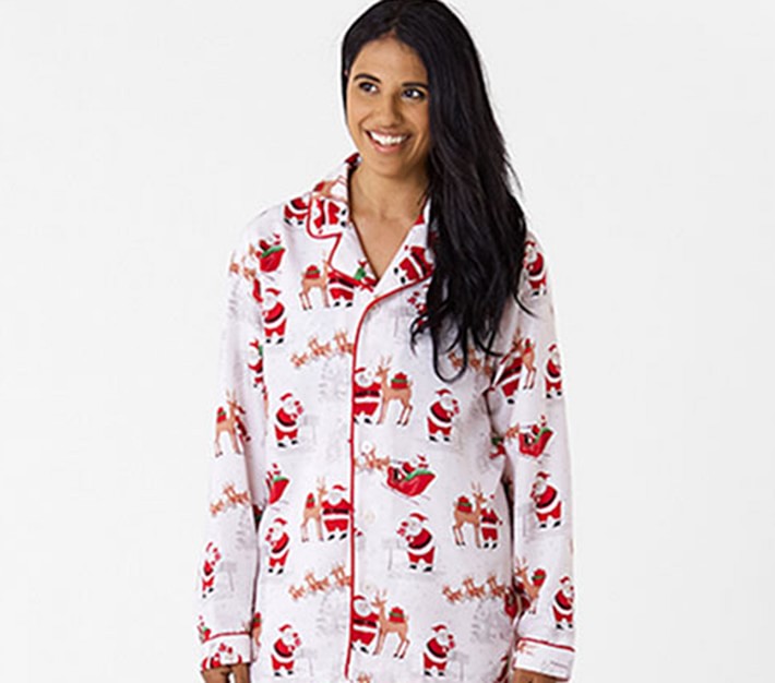 Adult White Santa Flannel Pajama Set