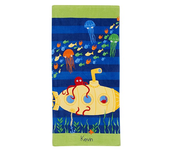 Classic Submarine Print Kids Beach Towel | Pottery Barn Kids