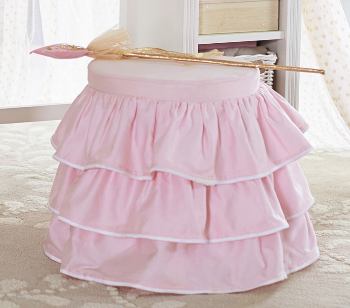 Madeline Vanity Stool, Pink Ruffles