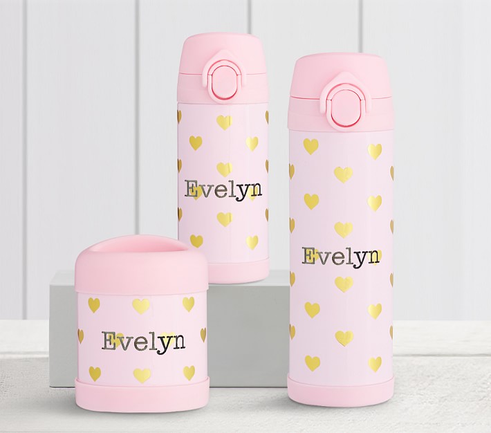 Mackenzie Pink/Gold Foil Hearts Water Bottles