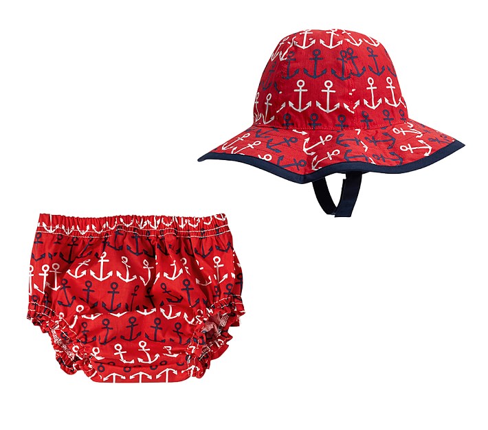 Nautical Anchor Diaper Cover &amp; Reversible Hat