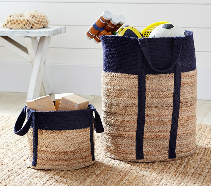 Navy Woven Jute Baskets