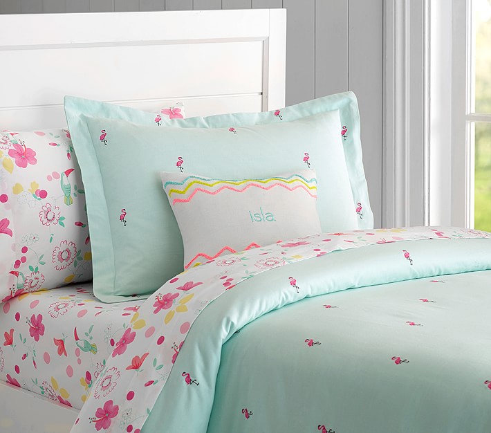 Oxford Embroidered Flamingo Duvet Cover &amp; Shams